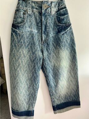 Ankle-Length Patterned Denim Jeans in Blue